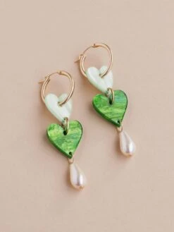 Wolf & Moon Jessie Drop Hoops In Moss -Wolf & Moon jessie drop hoops moss lifestyle 3