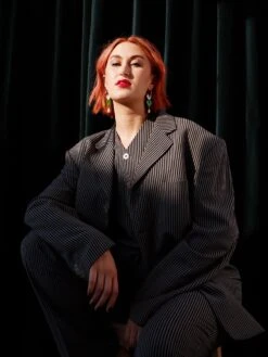 Wolf & Moon Jessie Drop Hoops In Moss -Wolf & Moon jessie drop hoops moss model 1