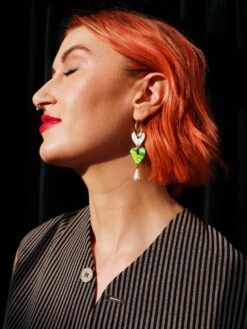 Wolf & Moon Jessie Drop Hoops In Moss -Wolf & Moon jessie drop hoops moss model 3