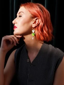 Wolf & Moon Jessie Drop Hoops In Moss -Wolf & Moon jessie drop hoops moss model 4