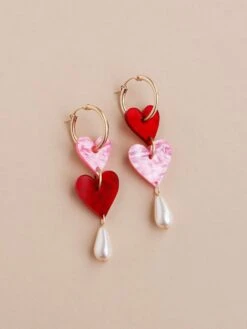 Wolf & Moon Jessie Drop Hoops In Pink/Red -Wolf & Moon jessie drop hoops redpink lifestyle 1