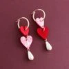 Wolf & Moon Jessie Drop Hoops In Pink/Red 2 Wolf & Moon Jessie Drop Hoops In Pink/Red -Wolf & Moon jessie drop hoops redpink lifestyle 2