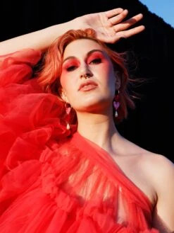 Wolf & Moon Jessie Drop Hoops In Pink/Red -Wolf & Moon jessie drop hoops redpink model 1