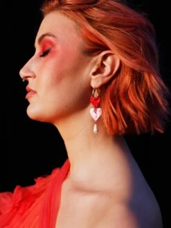 Wolf & Moon Jessie Drop Hoops In Pink/Red -Wolf & Moon jessie drop hoops redpink model 2