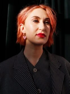 Wolf & Moon Jessie Hoops In Pink/Red -Wolf & Moon jessie hoops redpink model 2