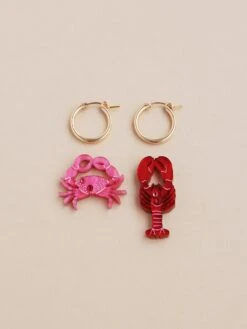 Wolf & Moon Lobster & Crab Hoops -Wolf & Moon lobster and crab set lifestyle 3