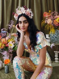 Wolf & Moon Meadow Headpiece In Dusky Pink -Wolf & Moon meadow headpiece dusky pink model 4