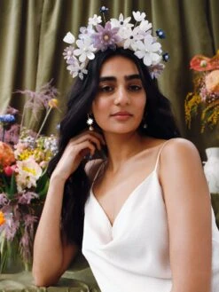 Wolf & Moon Meadow Headpiece In Lilac/Blue -Wolf & Moon meadow headpiece lilac blue model 2