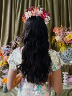 Wolf & Moon Meadow Headpiece In Pink/Orange -Wolf & Moon meadow headpiece orange pink model 6