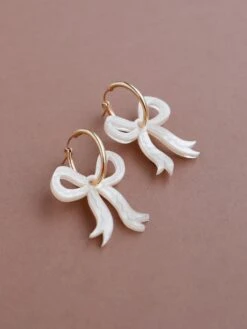 Wolf & Moon Mini Bow Hoops In Cream -Wolf & Moon mini bow hoops cream lifestyle 2