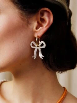 Wolf & Moon Mini Bow Hoops In Cream -Wolf & Moon mini bow hoops cream model 2