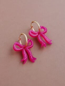 Wolf & Moon Mini Bow Hoops In Magenta -Wolf & Moon mini bow hoops magenta lifestyle 2