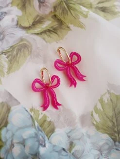 Wolf & Moon Mini Bow Hoops In Magenta -Wolf & Moon mini bow hoops magenta lifestyle 3