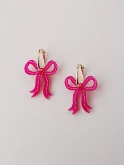 Wolf & Moon Mini Bow Hoops In Magenta -Wolf & Moon mini bow hoops magenta lifestyle 5