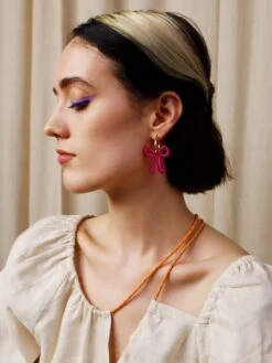 Wolf & Moon Mini Bow Hoops In Magenta -Wolf & Moon mini bow hoops magenta model 2