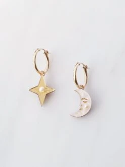 Wolf & Moon Moon & Star Hoops -Wolf & Moon moon and star hoops 19mm front