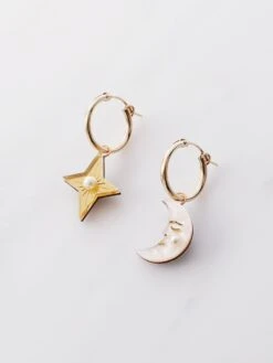 Wolf & Moon Moon & Star Hoops -Wolf & Moon moon and star hoops 19mm side