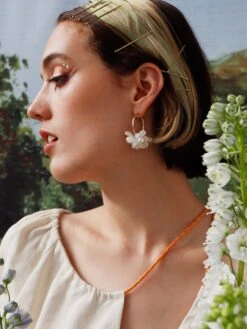 Wolf & Moon Ophelia Statement Hoops In White -Wolf & Moon ophelia statement hoops white model 4