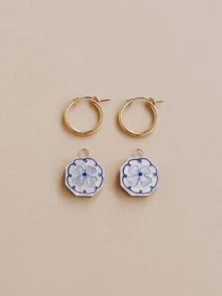 Wolf & Moon Poppy Charm Hoops -Wolf & Moon poppy charm hoops blue lifestyle 3