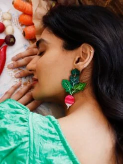 Wolf & Moon Radish Statement Earrings -Wolf & Moon radish statement earrings model 5