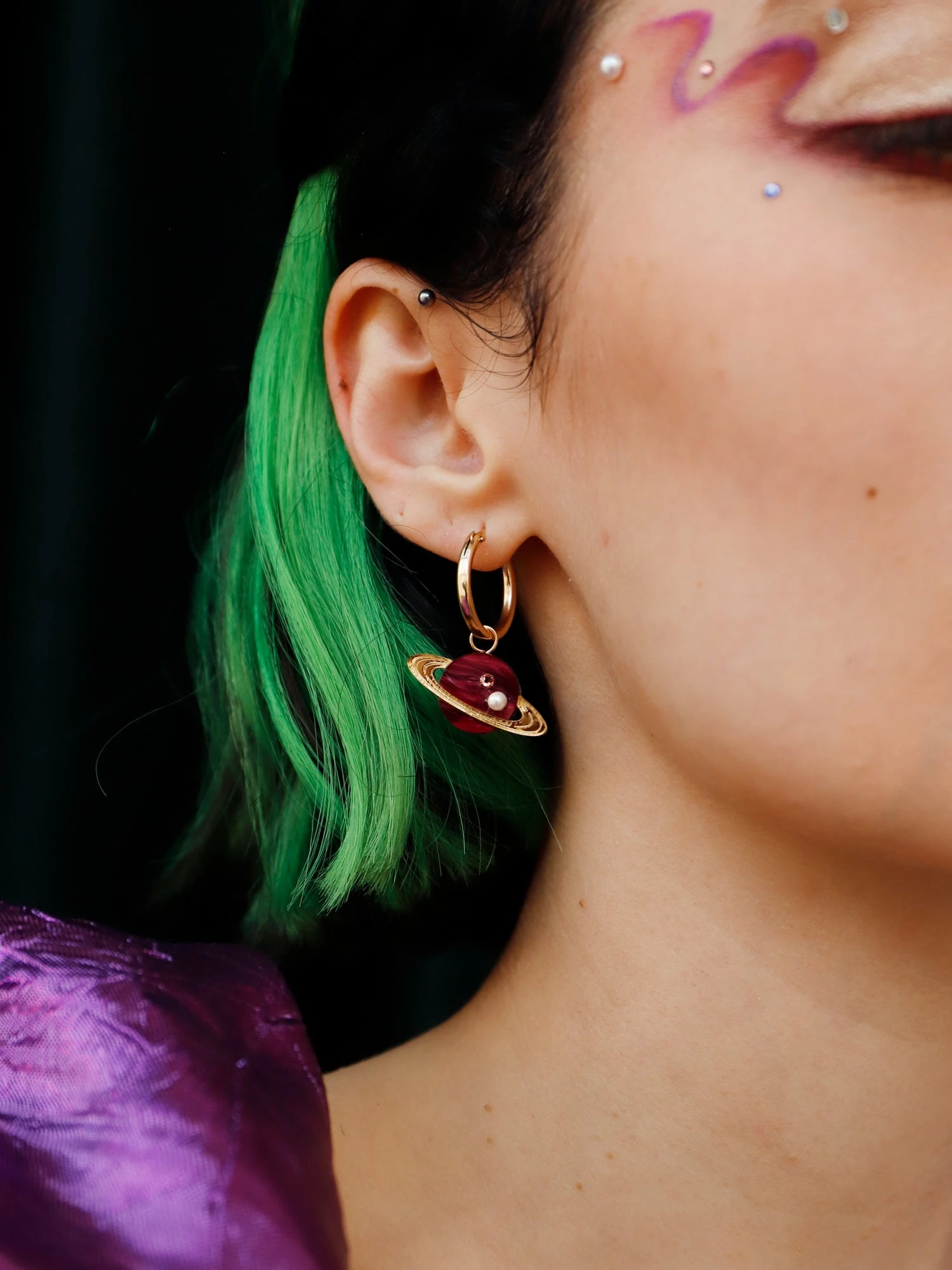 Wolf & Moon Saturn Hoops In Cherry 4 Wolf & Moon Saturn Hoops In Cherry - Image 2