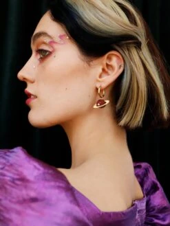 Wolf & Moon Saturn Hoops In Cherry 12 Wolf & Moon Saturn Hoops In Cherry -Wolf & Moon saturn hoops model 2