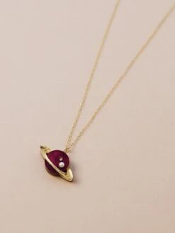 Wolf & Moon Saturn Necklace In Cherry