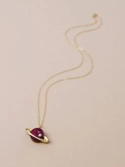 Wolf & Moon Saturn Necklace In Cherry -Wolf & Moon saturn necklace lifestyle 2 V2