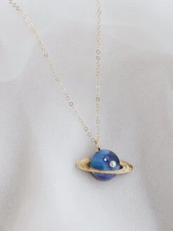 Wolf & Moon Saturn Necklace In Midnight -Wolf & Moon saturn necklace midnight lifestyle 6
