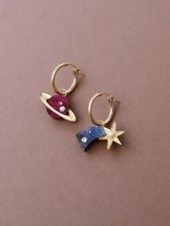 Wolf & Moon Shooting Star & Saturn Hoops