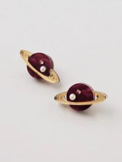 Wolf & Moon Saturn Studs In Cherry 16 Wolf & Moon Saturn Studs In Cherry -Wolf & Moon saturn studs close up