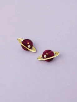 Wolf & Moon Saturn Studs In Cherry