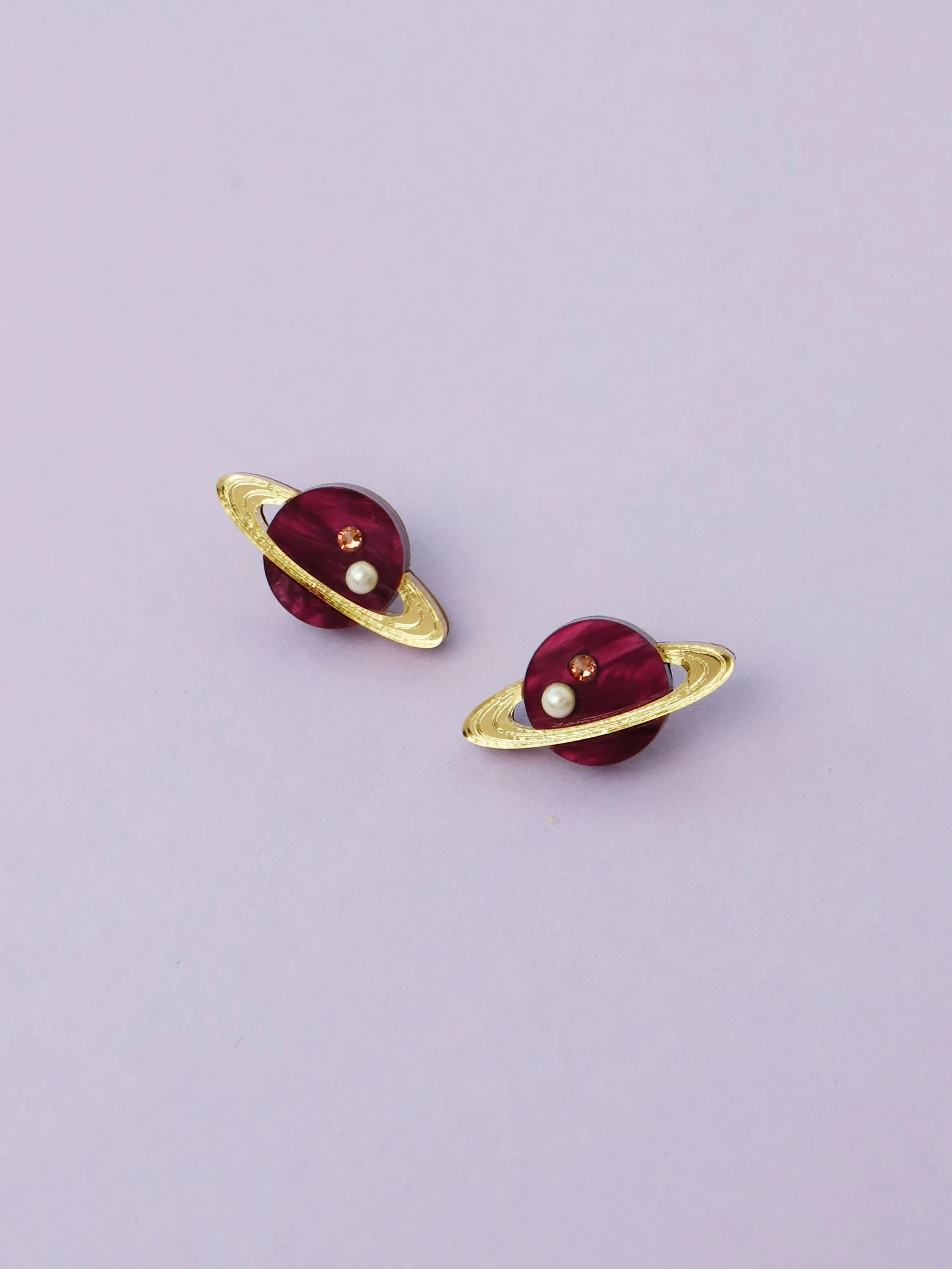Wolf & Moon Saturn Studs In Cherry 3 Wolf & Moon Saturn Studs In Cherry