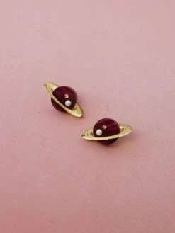 Wolf & Moon Saturn Studs In Cherry 19 Wolf & Moon Saturn Studs In Cherry -Wolf & Moon saturn studs lifestyle 3