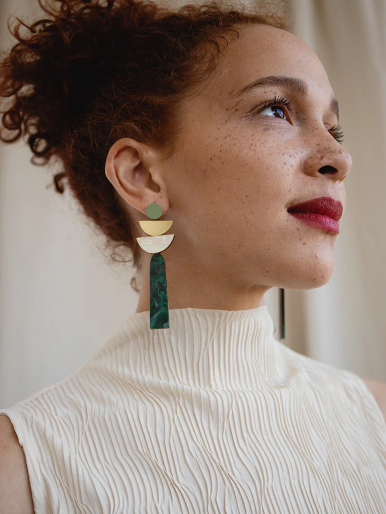 Wolf & Moon Selene Earrings In Green Marble 4 Wolf & Moon Selene Earrings In Green Marble - Image 2