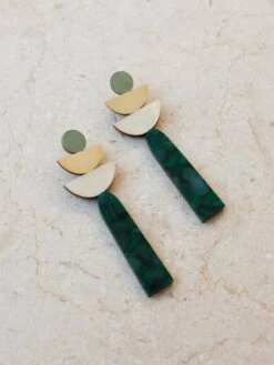 Wolf & Moon Selene Earrings In Green Marble