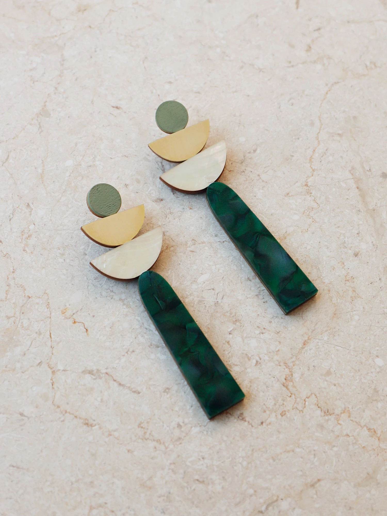 Wolf & Moon Selene Earrings In Green Marble 3 Wolf & Moon Selene Earrings In Green Marble