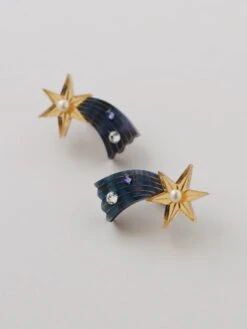 Wolf & Moon Shooting Star Studs -Wolf & Moon shooting star studs close up
