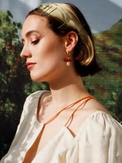 Wolf & Moon Shroom Hoops In Red -Wolf & Moon shroom hoops red model 2