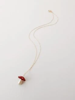 Wolf & Moon Shroom Necklace In Red -Wolf & Moon shroom necklace red front
