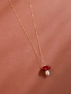 Wolf & Moon Shroom Necklace In Red -Wolf & Moon shroom necklace red lifestyle 4