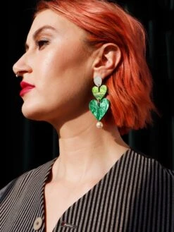 Wolf & Moon Stevie Earrings In Moss -Wolf & Moon stevie earrings moss model 2