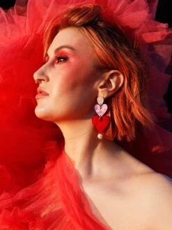 Wolf & Moon Stevie Earrings In Pink/Red -Wolf & Moon stevie earrings redpink model 1