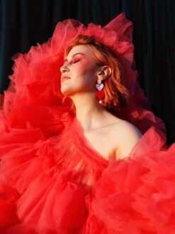 Wolf & Moon Stevie Earrings In Pink/Red -Wolf & Moon stevie earrings redpink model 3