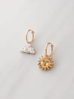 Wolf & Moon Sun & Cloud Hoops -Wolf & Moon sun and cloud hoops side