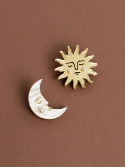 Wolf & Moon Sun & Moon Brooch Set