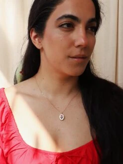 Wolf & Moon Tulip Charm Necklace -Wolf & Moon tulip charm necklace model 2