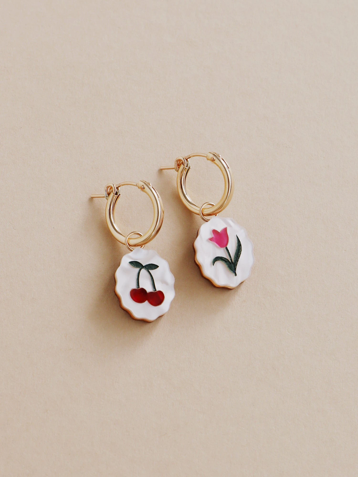 Wolf & Moon Tulip & Cherry Charm Hoops 3 Wolf & Moon Tulip & Cherry Charm Hoops