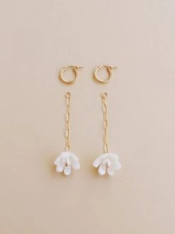 Wolf & Moon Tulip Drop Hoops In White -Wolf & Moon tulip drop hoops white lifestyle 3