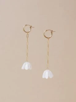 Wolf & Moon Tulip Drop Hoops In White -Wolf & Moon tulip drop hoops white lifestyle 4